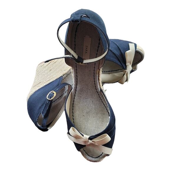 Zara Basic Collection‎ Wedge Open Toe Espadrille  Size 39/7.5 Blue Wedge Heels - Picture 3 of 6